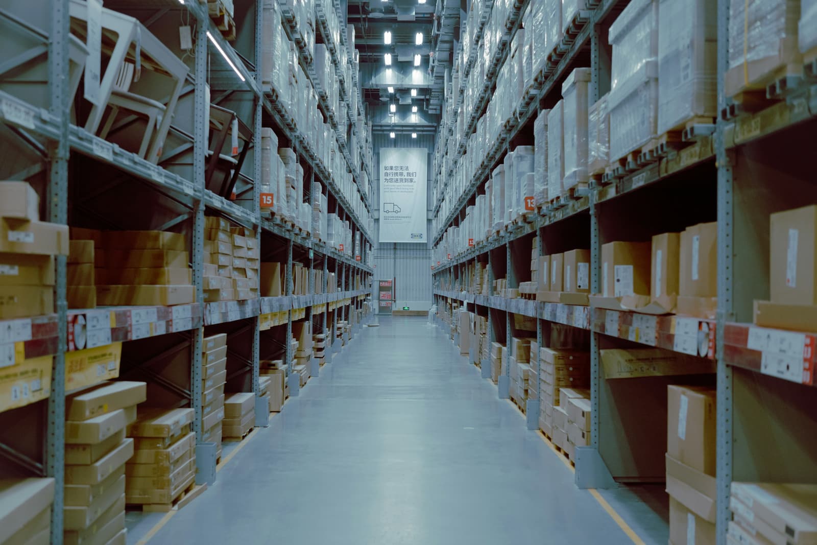 Warehouse interior with racked stock